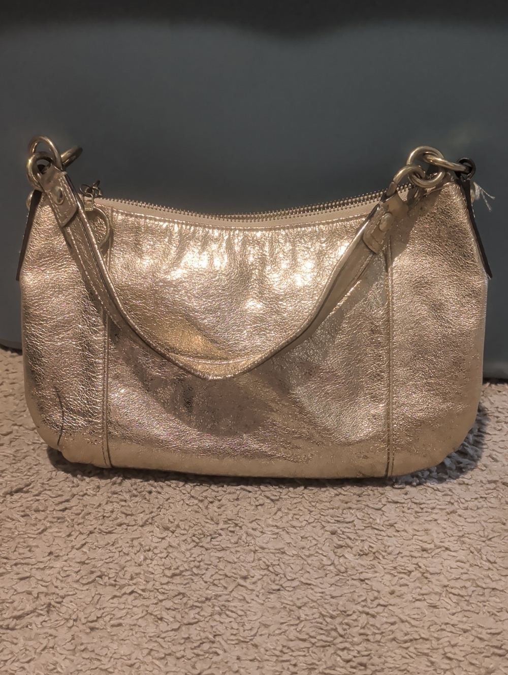 Coach Metallic Gold Shoulder Bag with Front Zip Pocket - Picture 3 of 5